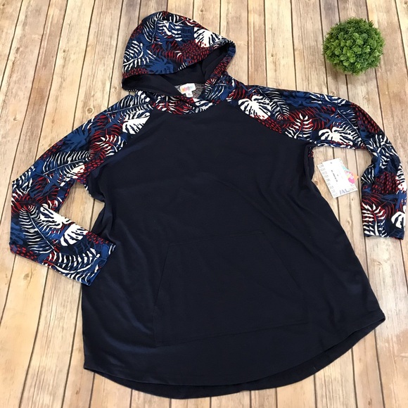 LuLaRoe Tops - Lularoe NWT Navy Blue Tropical Amber Hoodie XL